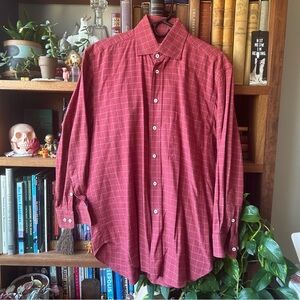 Brioni Classic Red Checkered Men's Cotton Shirt